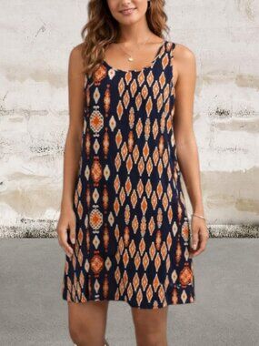 Peach Love California Navy and Orange Mini Dress Size Small